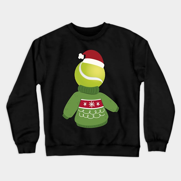 Tennis Ball with a Funny Sweater and Christmas Hat Crewneck Sweatshirt by geekandgamerstore